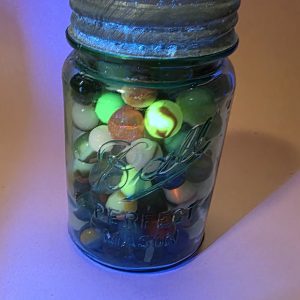 Blue Ball Pint Jar with Old Marbles (Some Glow)